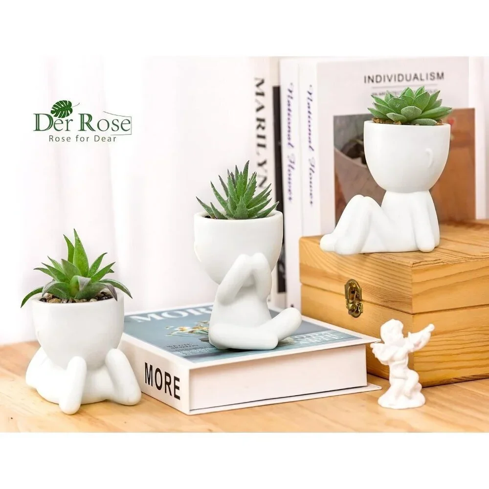 Rose 3pcs Fake Succulents White Plants Artificial Bathroom Bedroom Home Decor